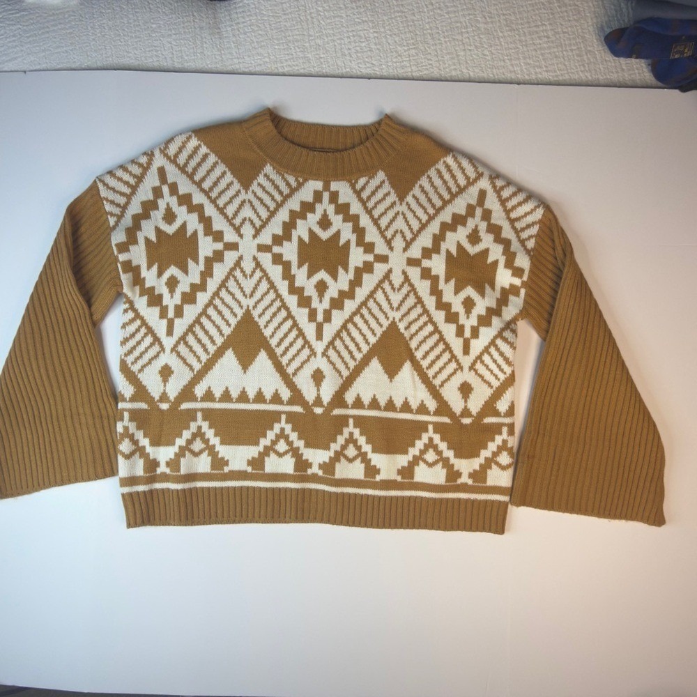 Wrangler Retro Medium Mustard Yellow Southwestern Bell Sleeve Knit Sweater